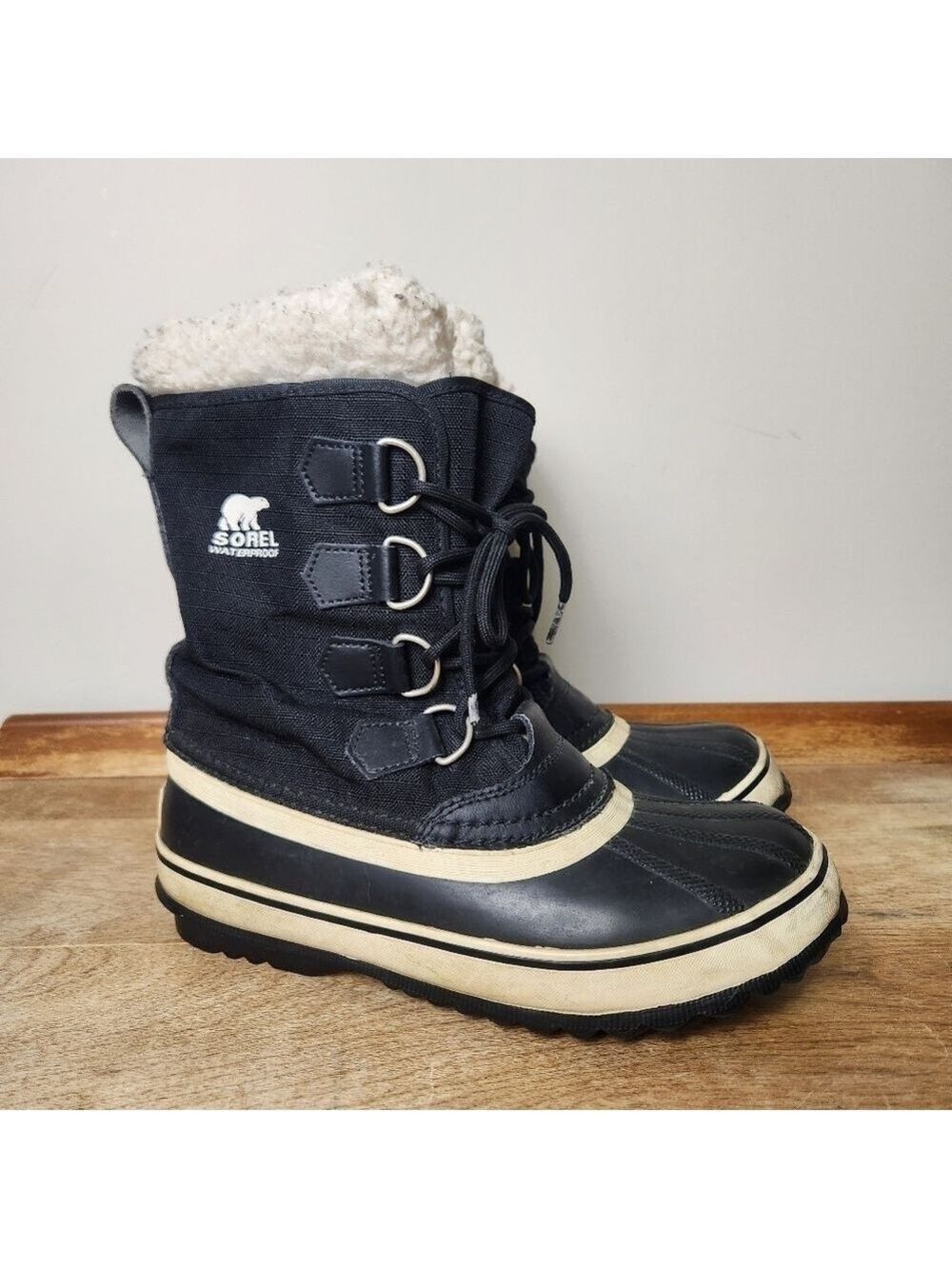 Sorel Winter Carnival Black & Cream Boots Womens Size 6 - Picture 2 of 9
